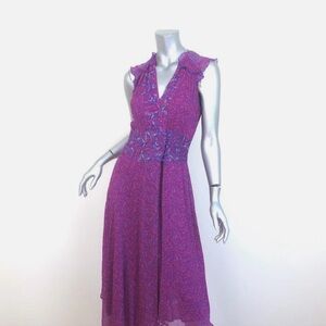 Ba&sh Meryl Sleeveless Midi Dress Fuschia Floral Print Crepe Size medium